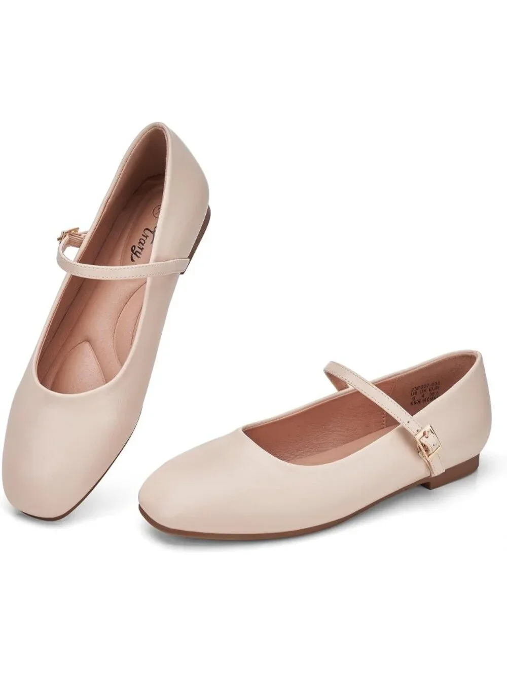Women's Nude Square Toe With Adjustable Buckle Strap Ballet Flat Slip On Shoes